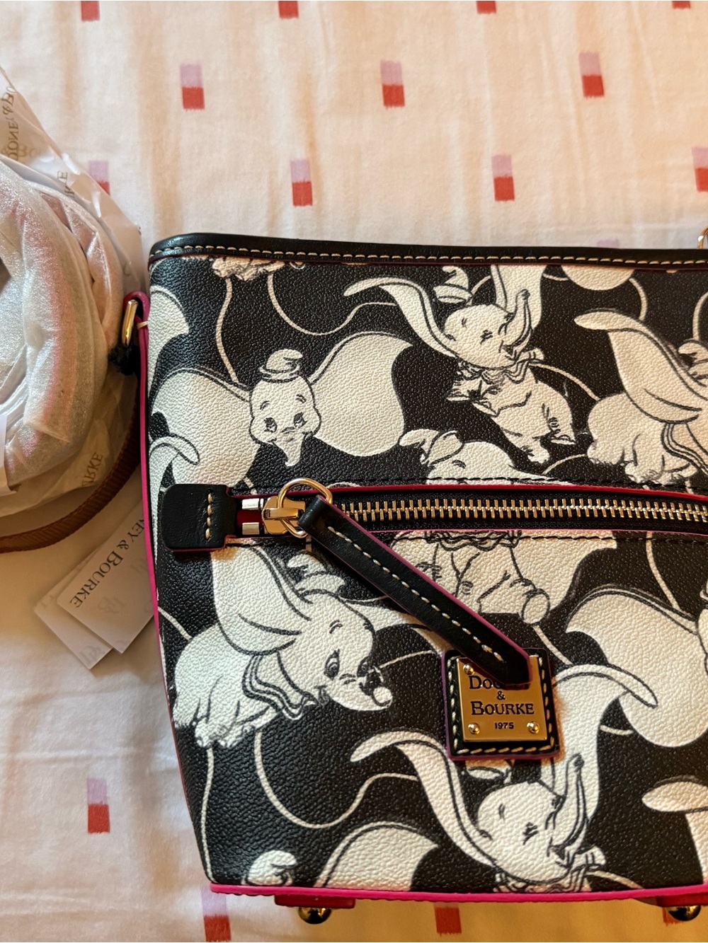 Dooney & Bourke Black & White Dumbo Crossbody with Pink Trim - Picture 2 of 3